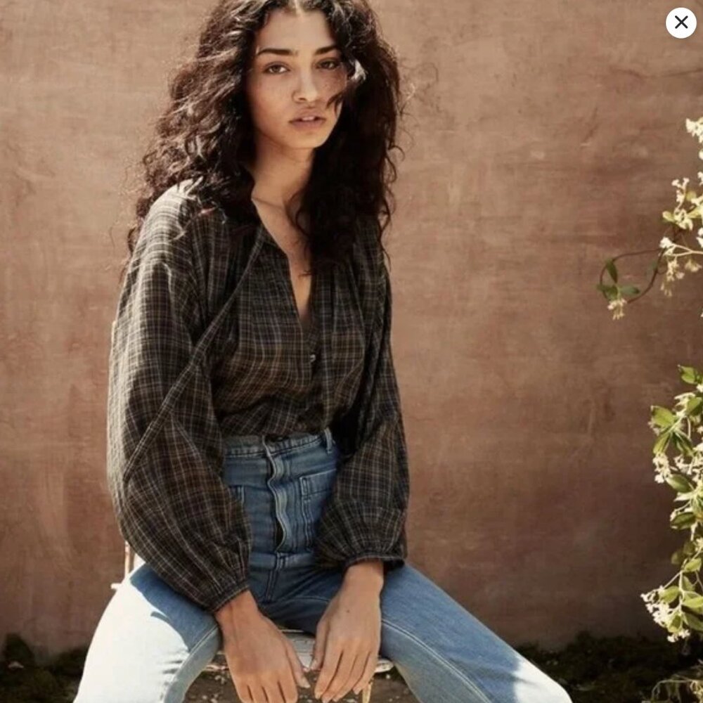 Doen Guadelupe Top in French Plaid XS